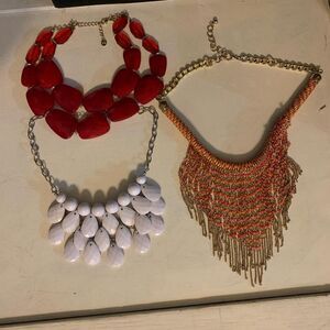 3 Vintage Funky Collar‎ Necklaces. White/red/orange